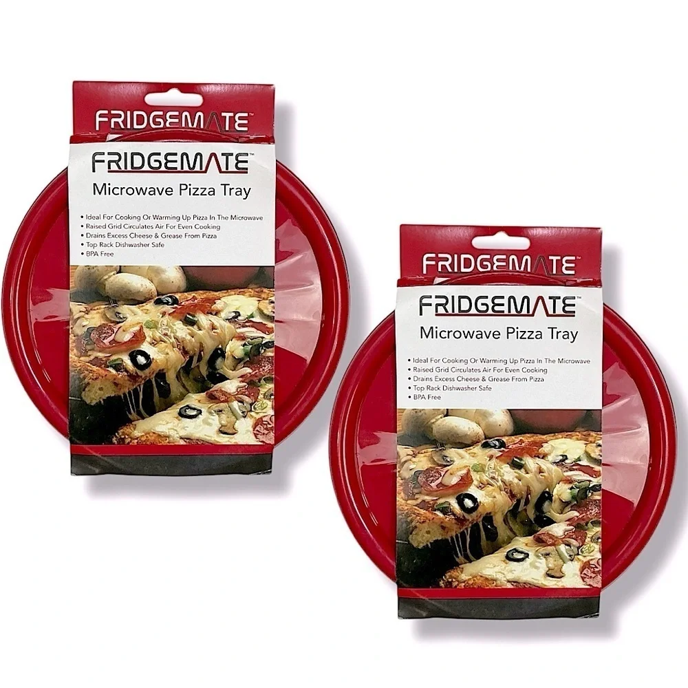 Fridgemate Pizza Reheating Microwave Trays 2 Piece Set Round Red New Merchandise